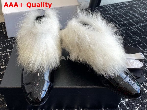 Chanel Short Boots Patent Lambskin and Shearling Lambskin Black and White G45177 Replica