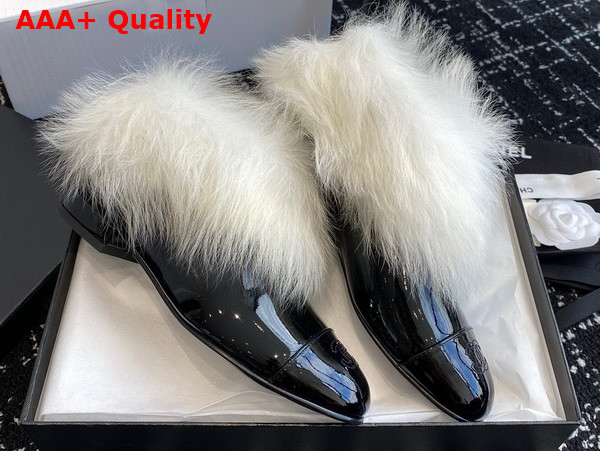 Chanel Short Boots Patent Lambskin and Shearling Lambskin Black and White G45177 Replica