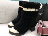 Chanel Short Boots Shearling and Calfskin Black and Beige G34080