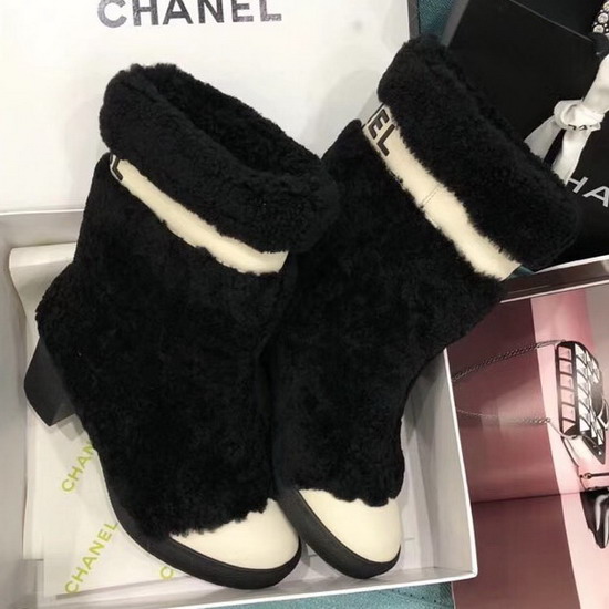 Chanel Short Boots Shearling and Calfskin Black and Beige G34080