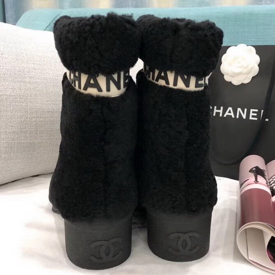 Chanel Short Boots Shearling and Calfskin Black and Beige G34080