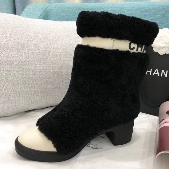 Chanel Short Boots Shearling and Calfskin Black and Beige G34080