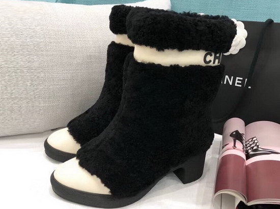 Chanel Short Boots Shearling and Calfskin Black and Beige G34080