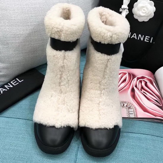 Chanel Short Boots Shearling and Calfskin White and Black G34080