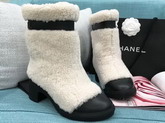 Chanel Short Boots Shearling and Calfskin White and Black G34080