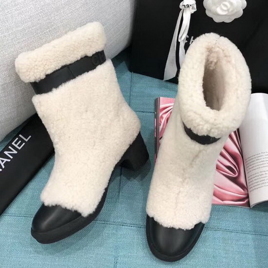 Chanel Short Boots Shearling and Calfskin White and Black G34080