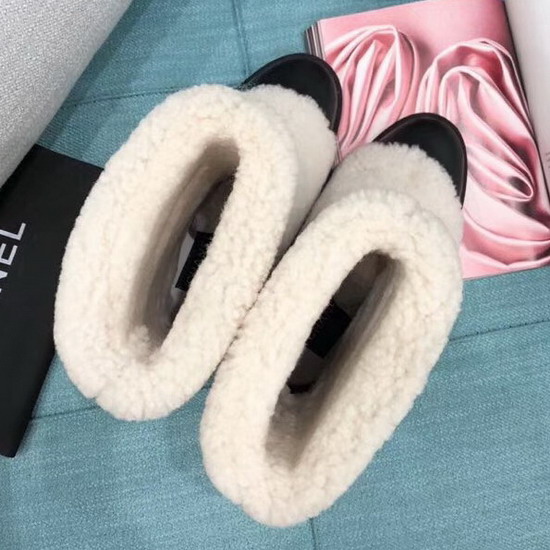 Chanel Short Boots Shearling and Calfskin White and Black G34080