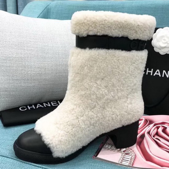 Chanel Short Boots Shearling and Calfskin White and Black G34080