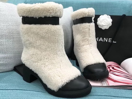 Chanel Short Boots Shearling and Calfskin White and Black G34080