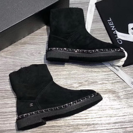 Chanel Short Boots Suede Goatskin and Shearling Black G34113