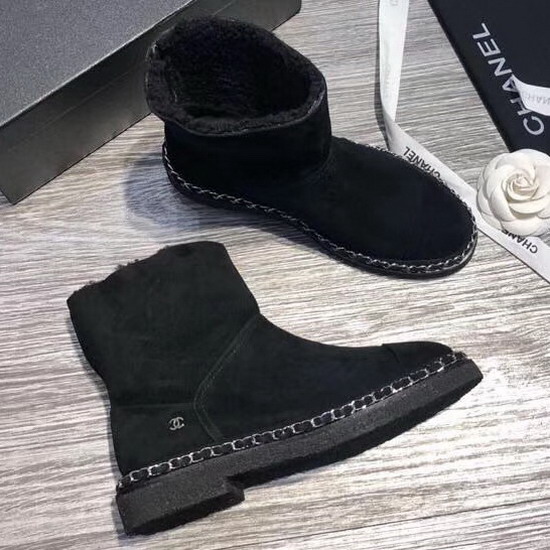 Chanel Short Boots Suede Goatskin and Shearling Black G34113