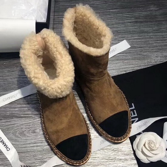 Chanel Short Boots Suede Goatskin and Shearling Light Brown and Black G34113