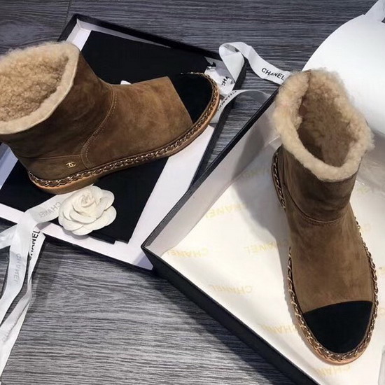 Chanel Short Boots Suede Goatskin and Shearling Light Brown and Black G34113