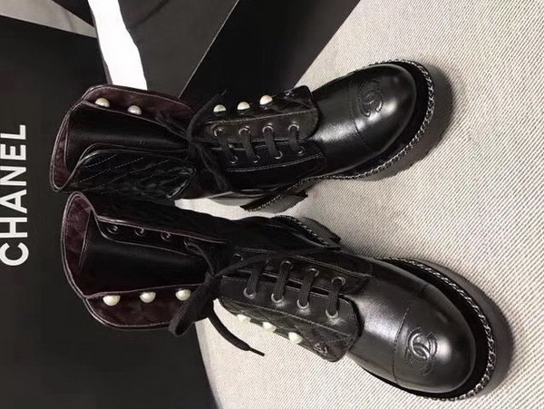 Chanel Short Boots in Black Calfskin with Pearl Studs For Sale