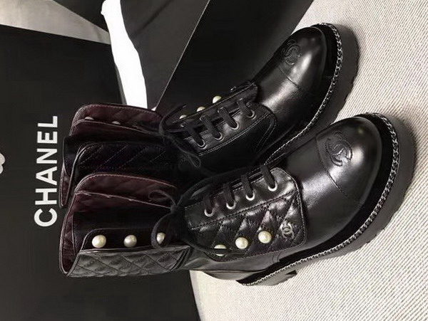 Chanel Short Boots in Black Calfskin with Pearl Studs For Sale