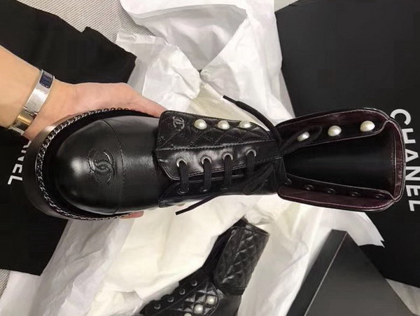 Chanel Short Boots in Black Calfskin with Pearl Studs For Sale