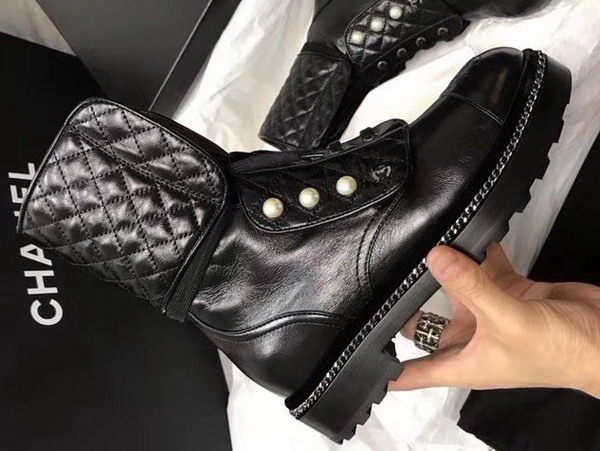 Chanel Short Boots in Black Calfskin with Pearl Studs For Sale