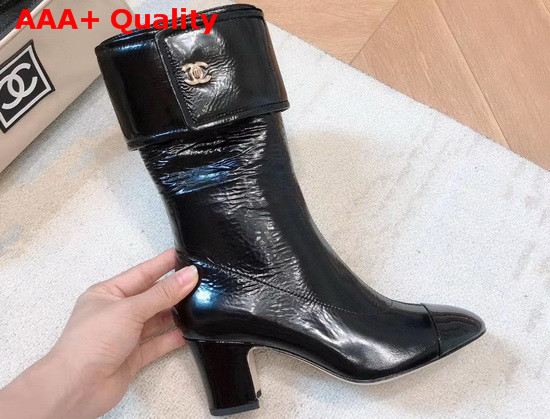 Chanel Short Boots in Black Crumpled Calfskin Replica