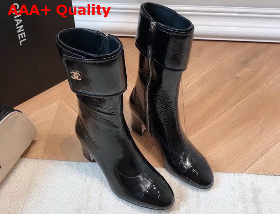 Chanel Short Boots in Black Crumpled Calfskin Replica