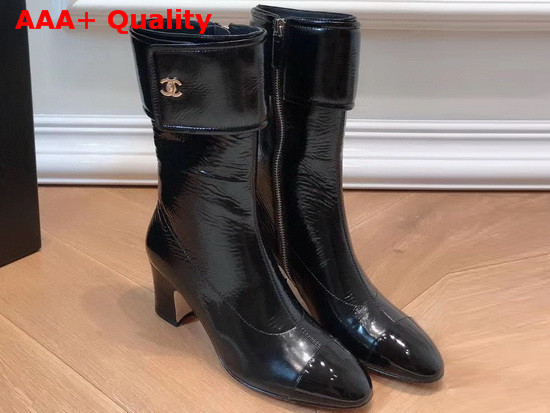 Chanel Short Boots in Black Crumpled Calfskin Replica