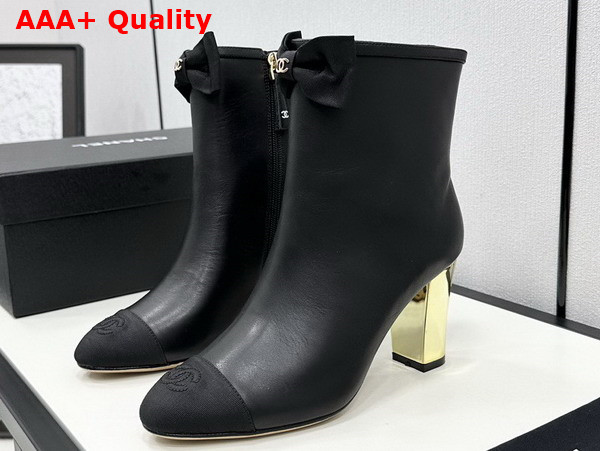 Chanel Short Boots in Black Lambskin and Grosgrain G45695 Replica