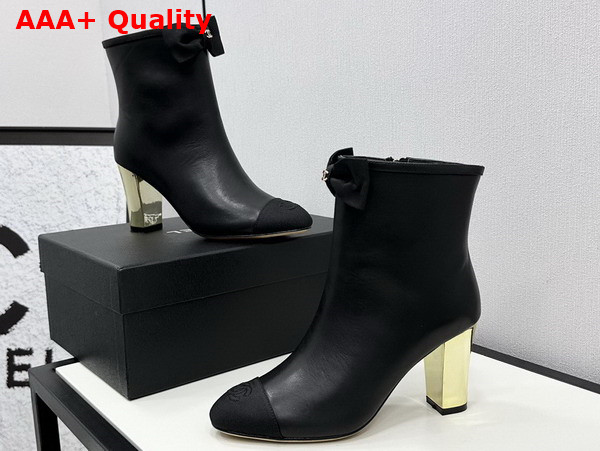 Chanel Short Boots in Black Lambskin and Grosgrain G45695 Replica