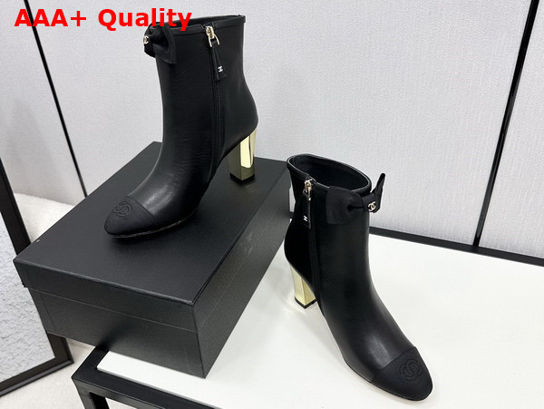 Chanel Short Boots in Black Lambskin and Grosgrain G45695 Replica