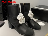 Chanel Short Boots in Black Lambskin with Embroidered Camellia G45310 Replica