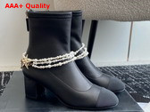 Chanel Short Boots in Black Stretch Lambskin Grosgrain Imitation Pearls Metal G45794 Replica