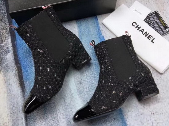 Chanel Short Boots in Black Tweed and Patent Calfskin