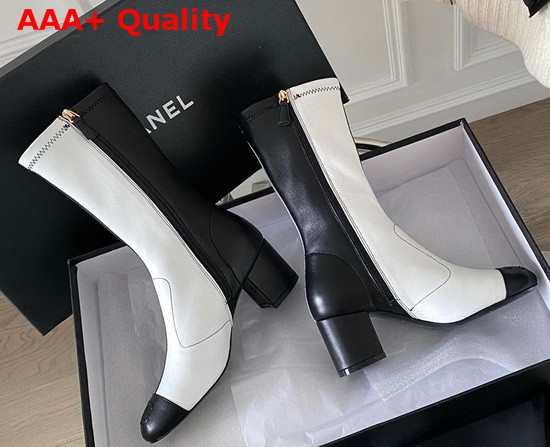 Chanel Short Boots in Black and White Lambskin Replica