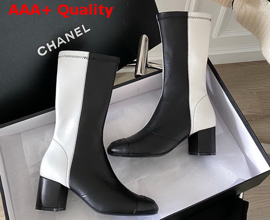 Chanel Short Boots in Black and White Lambskin Replica