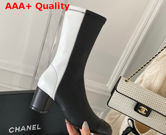 Chanel Short Boots in Black and White Lambskin Replica