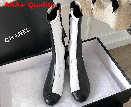 Chanel Short Boots in Black and White Lambskin Replica