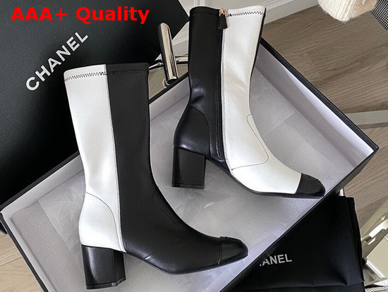 Chanel Short Boots in Black and White Lambskin Replica