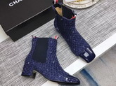 Chanel Short Boots in Blue Tweed and Patent Calfskin