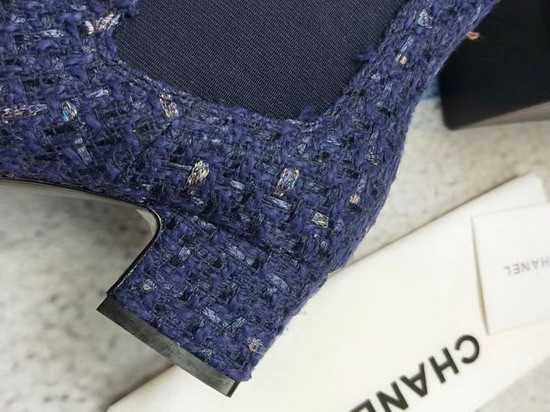 Chanel Short Boots in Blue Tweed and Patent Calfskin