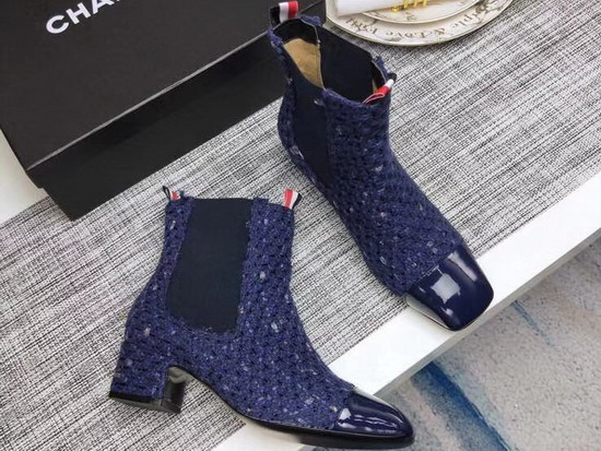 Chanel Short Boots in Blue Tweed and Patent Calfskin