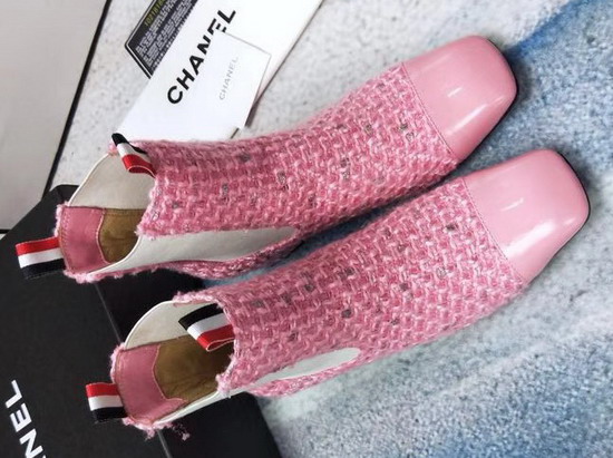 Chanel Short Boots in Pink Tweed and Patent Calfskin