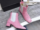 Chanel Short Boots in Pink Tweed and Patent Calfskin