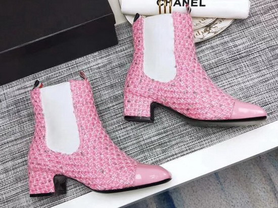 Chanel Short Boots in Pink Tweed and Patent Calfskin