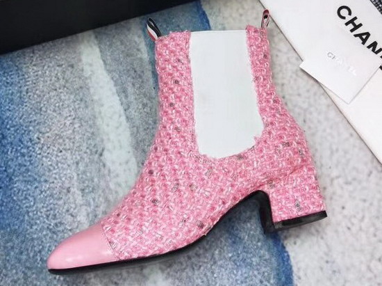 Chanel Short Boots in Pink Tweed and Patent Calfskin