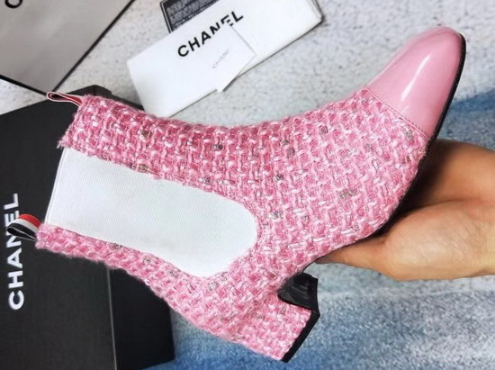 Chanel Short Boots in Pink Tweed and Patent Calfskin