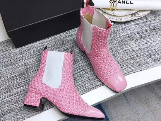 Chanel Short Boots in Pink Tweed and Patent Calfskin