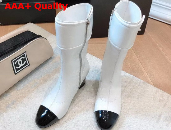 Chanel Short Boots in White Crumpled Calfskin Replica