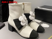 Chanel Short Boots in White Lambskin with Embroidered Camellia G45310 Replica