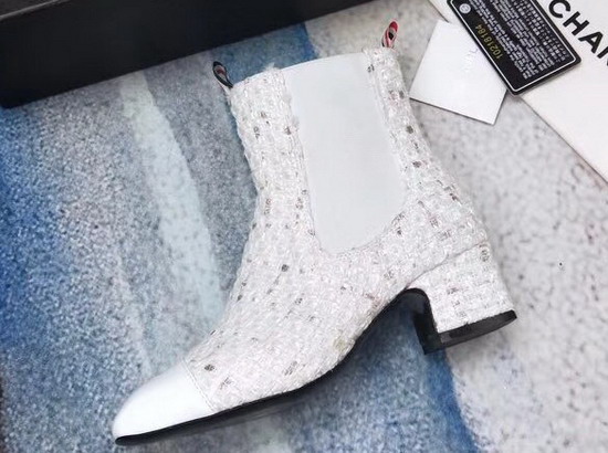 Chanel Short Boots in White Tweed and Patent Calfskin