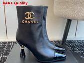 Chanel Short Boots with Gold Chanel Letter Logo Black Lambskin Replica