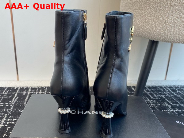 Chanel Short Boots with Gold Chanel Letter Logo Black Lambskin Replica