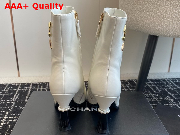 Chanel Short Boots with Gold Chanel Letter Logo White Lambskin and Black Patent Leather Replica